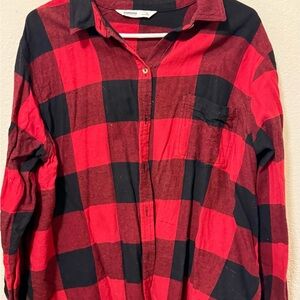 Red and Black Plaid Button-Up Shirt